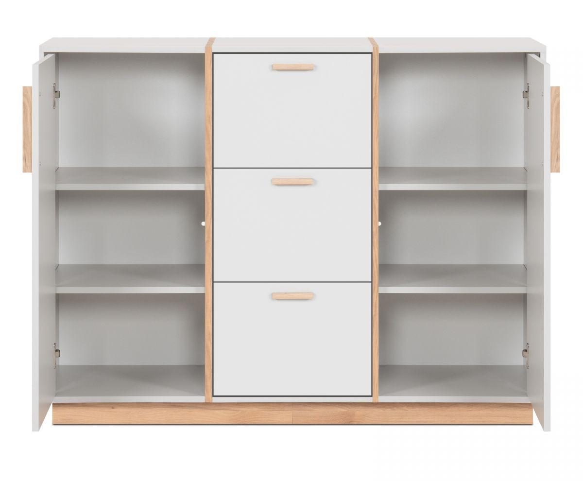 KOMMODE grau, Hickory Walnuss 125 cm, Sideboard mit viel Stauraum - Walnussfarben/Hellgrau, Holzwerkstoff (125/94/40cm) - Furn.Design