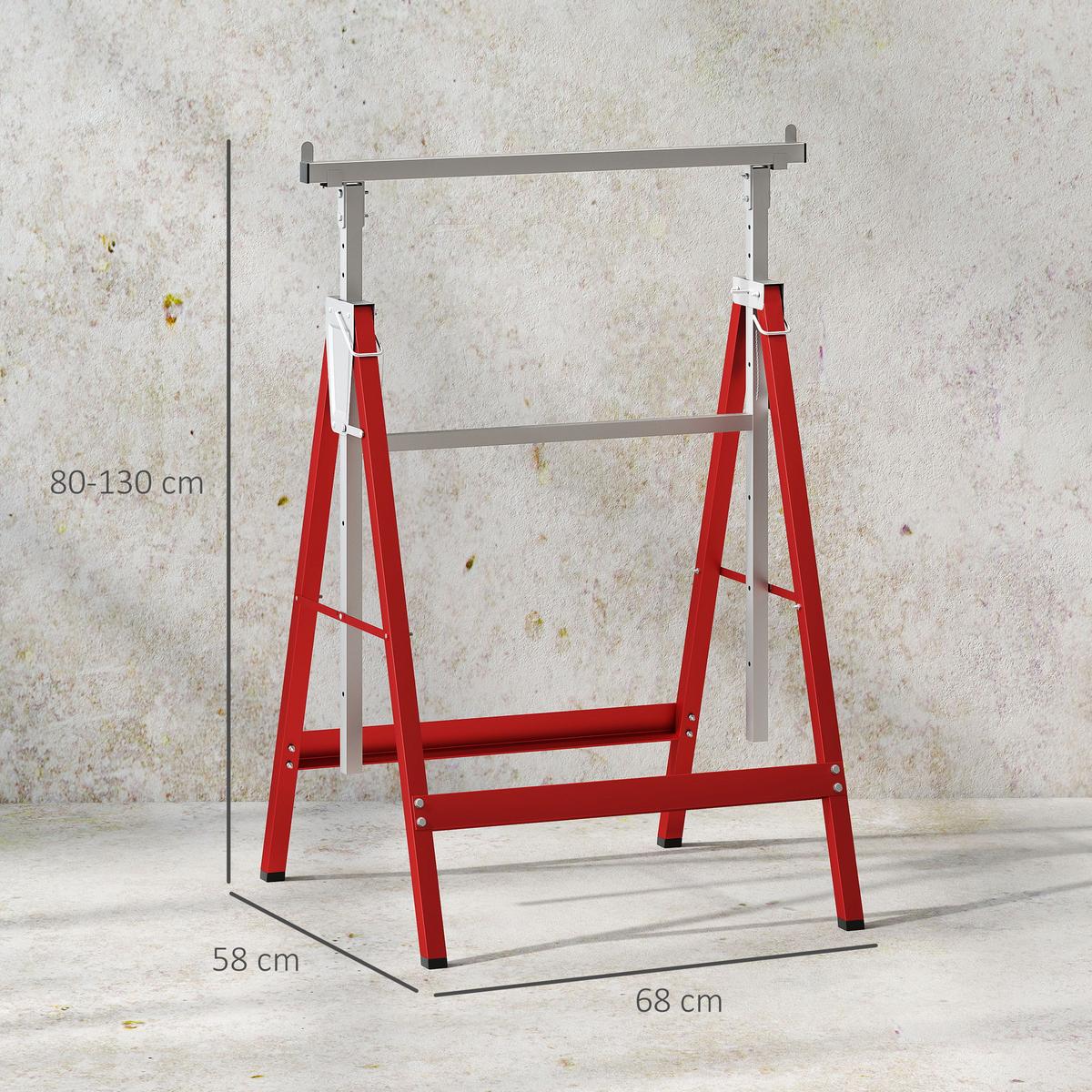 2 x Gerüstbock höhenverstellbar Unterstellbock Klappbock bis 200kg Stahl Rot - Rot, Metall (68/58/130cm) - HOMCOM