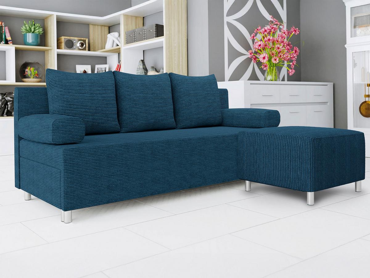 SCHLAFSOFA Dover Cord mit Polsterhocker - Blau/Chromfarben, Holz/Kunststoff (192/80cm) - MIRJAN24