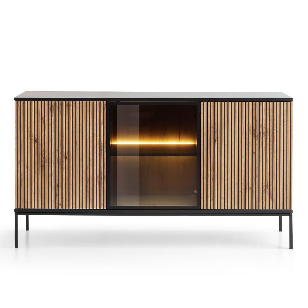 SIDEBOARD SENTIERO 154/83/39 cm 3 Türen Schwarz - Eiche Wotan/Schwarz, Holzwerkstoff (154/83/39cm) - MASSENO