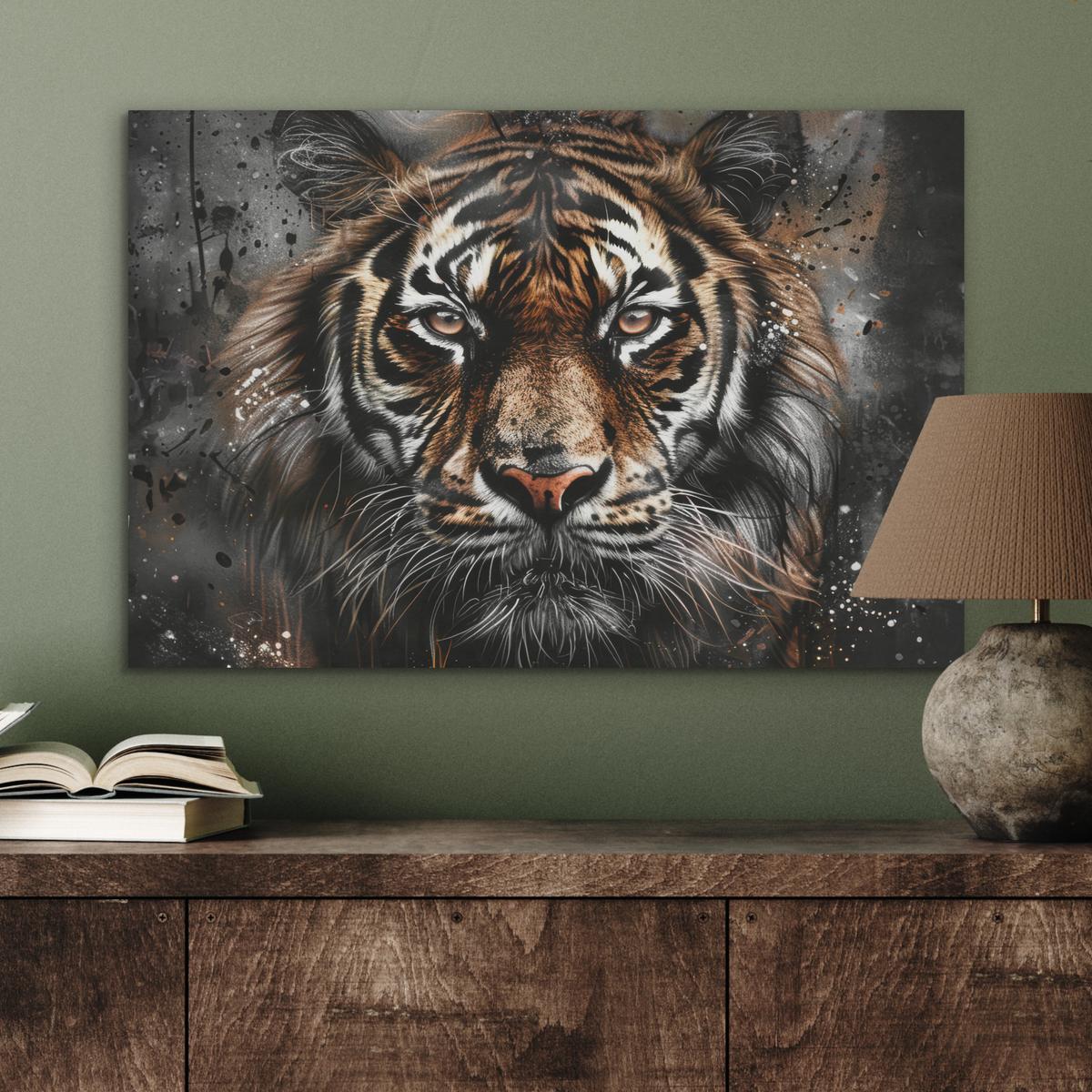 AKUSTIKBILD Tiger - Tiere - Porträt - Luxus - Schwarz Wanddeko 70x50 cm - Braun, Kunststoff (70/50/0.9cm) - MuchoWow