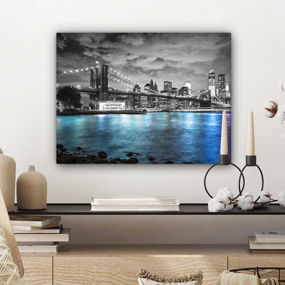 LEINWANDBILD New York - Skyline - Stadt - Blau Wandbild 40x30 cm - Blaugrau, Textil (40/30cm) - MuchoWow