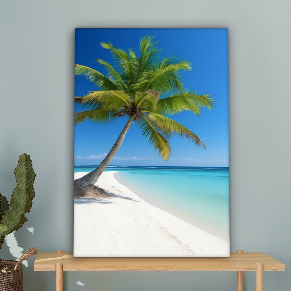 LEINWANDBILD Strand - Palme - Tropisch - Meer Wanddeko Schlafzimmer 60x90 cm - Grün, Textil (60/90cm) - MuchoWow