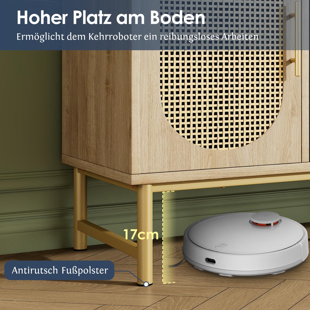 SIDEBOARD mit Rattan-Türen, 100x40x60 cm - Eiche San Remo, Holzwerkstoff/Metall (120/74/40cm) - Urban Meuble