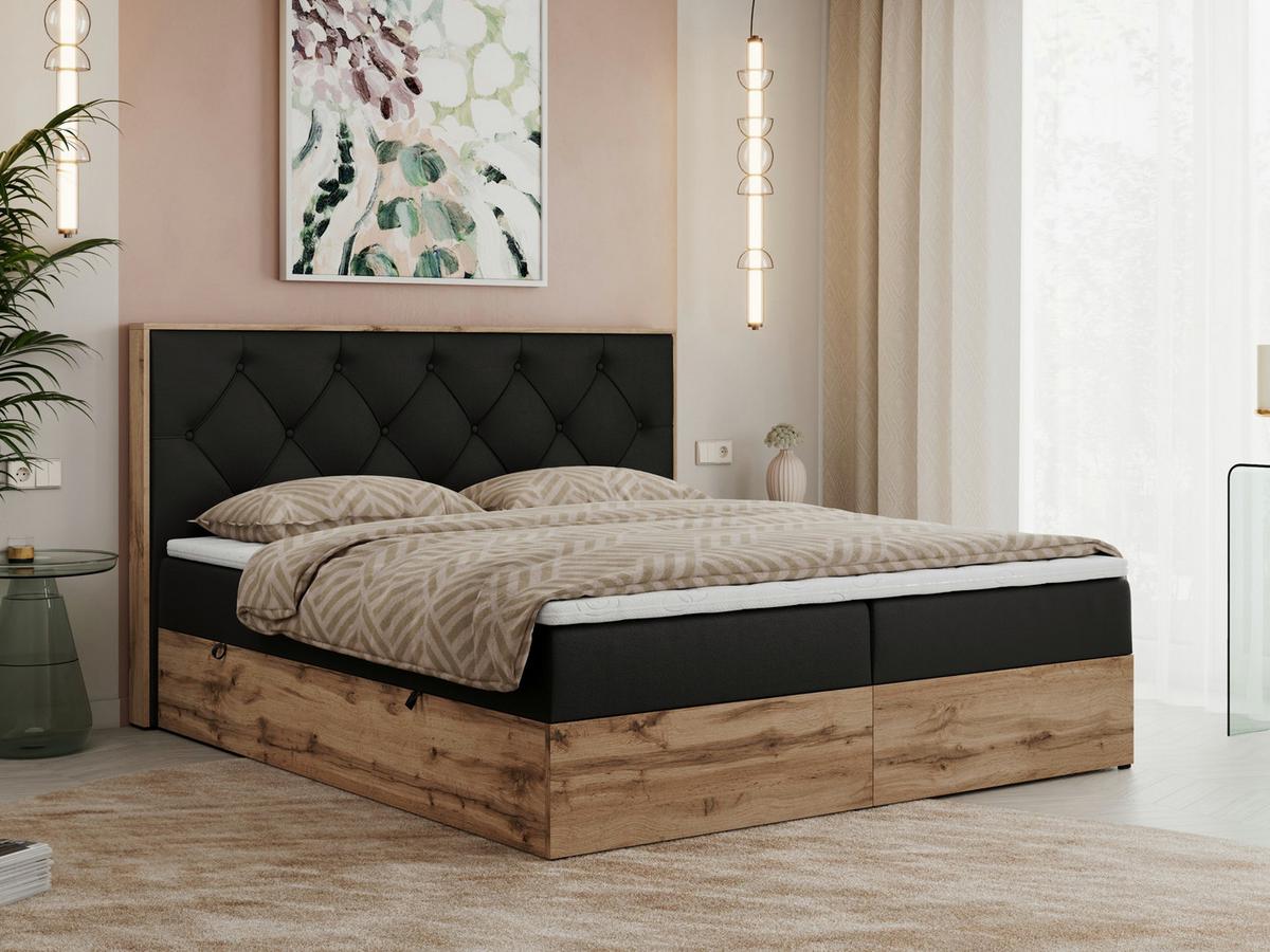 BOXBETT VENETO 200/200 Schwarz Kunstleder - H3 - Schwarz, Holz/Textil (200/200cm) - MKS