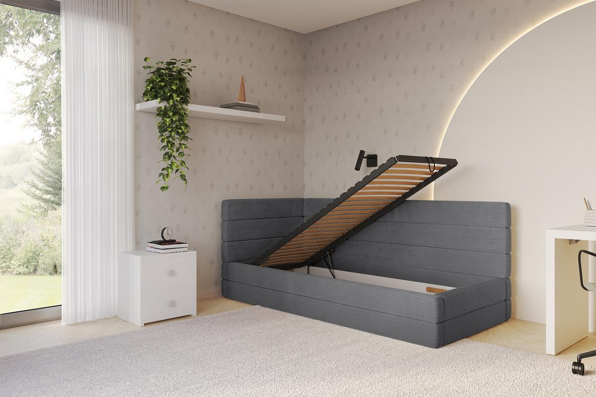 EINZELLBETT Jugendbett mit Bettkasten, Rechts - BEMY 100x200 Dunkelgrau - Schieferfarben, Holzwerkstoff/Textil (100/200cm) - ALTDECOR