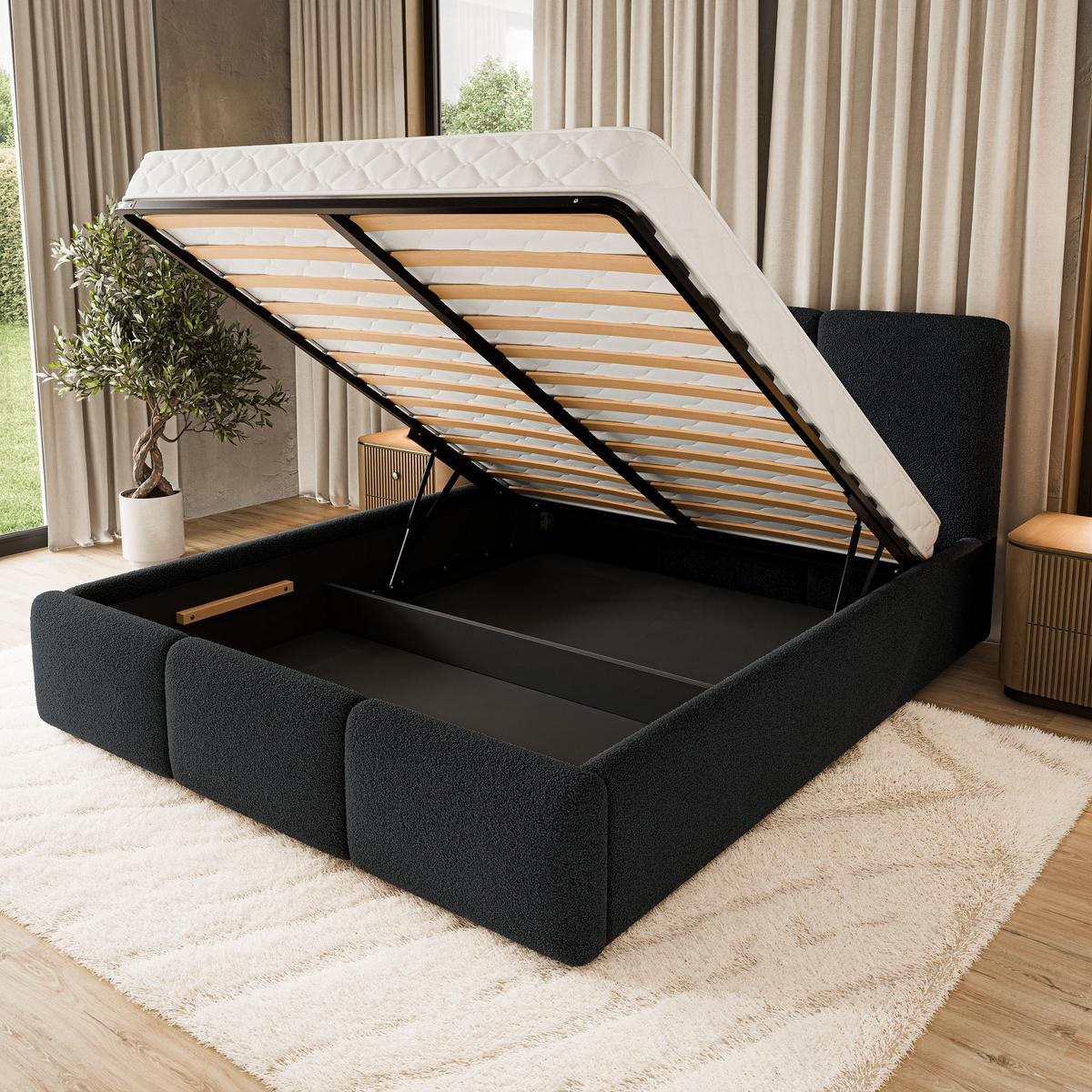 POLSTERBETT MORENA Q 200x200 cm mit Bettkästen - Schwarz - Schwarz, Holz (200/200cm) - MASSENO
