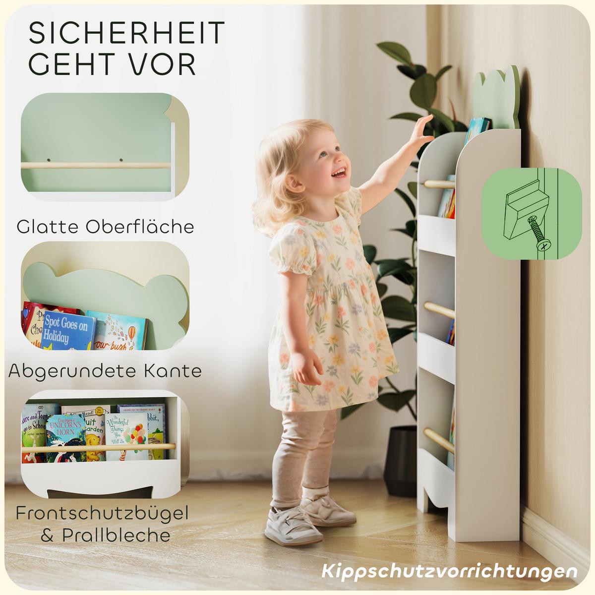 KINDER-BÜCHERREGAL MDF Grün - Grün, Holzwerkstoff (15/110/55cm) - AIYAPLAY