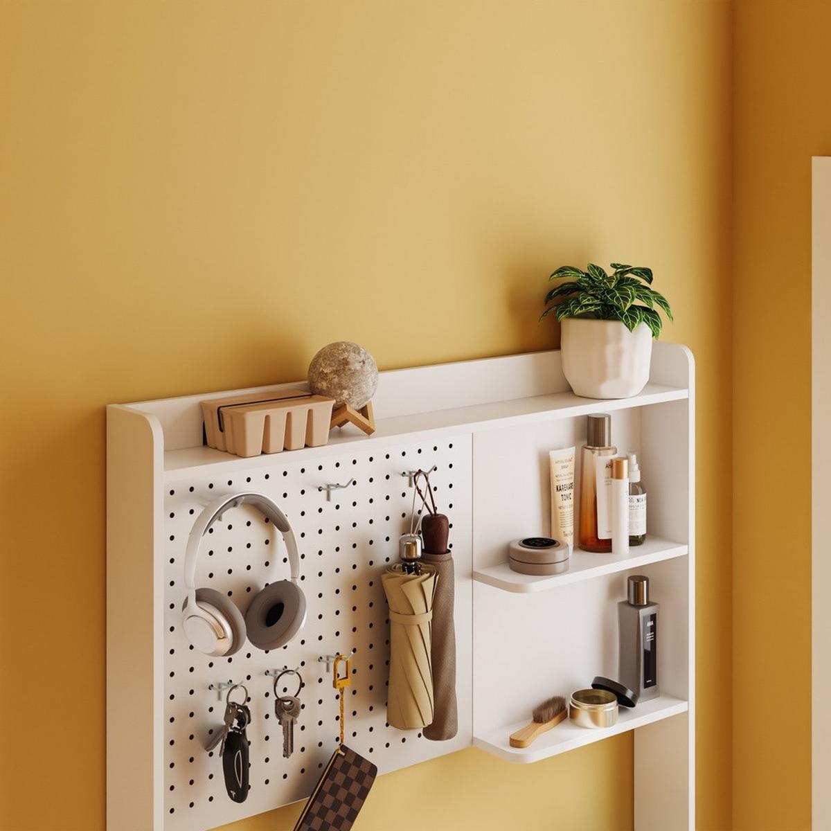 SCHUHSCHRANK mit Pegboard und Schubladen FSR232-W - Weiß, Holzwerkstoff/Kunststoff (83/197/14cm) - SoBuy
