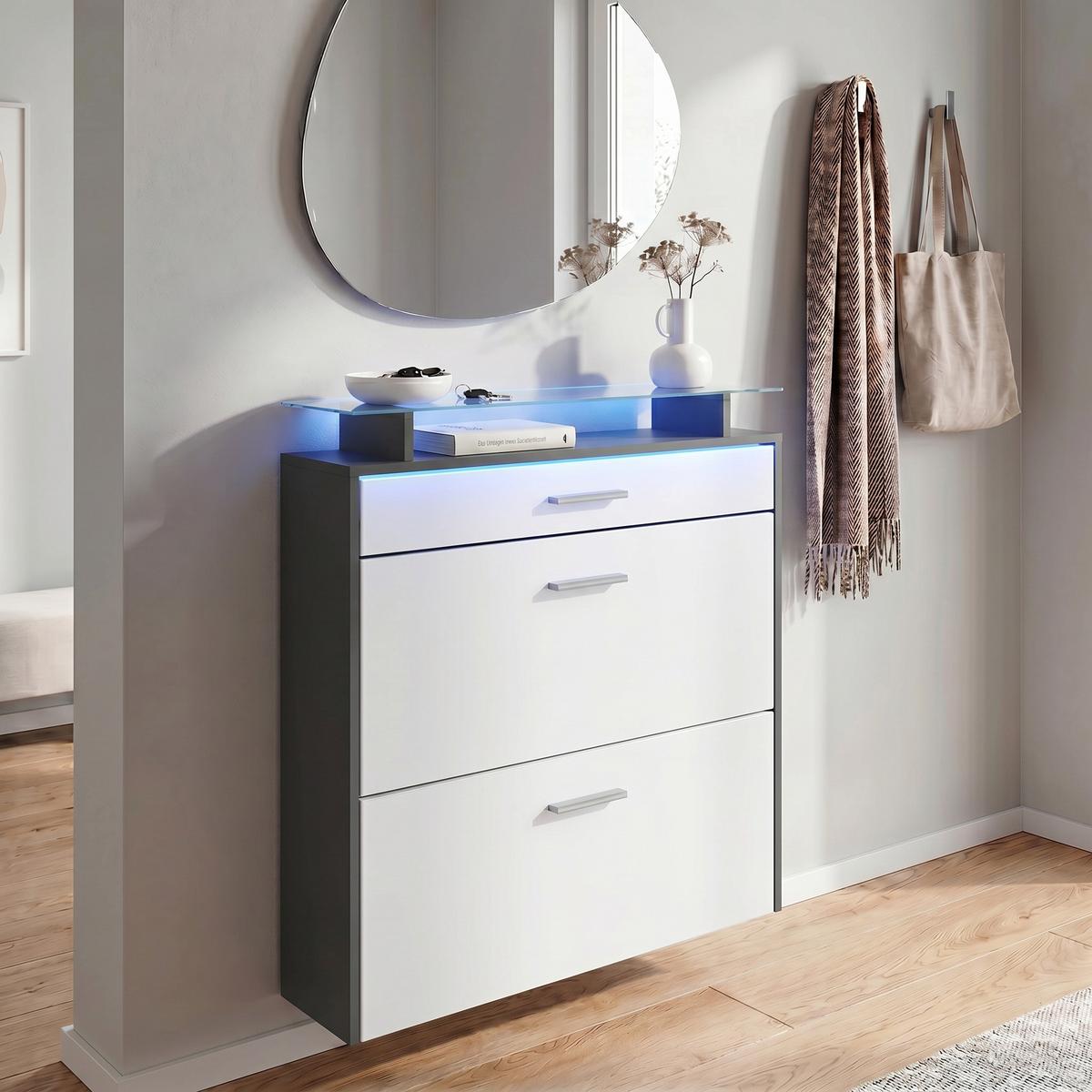 SCHUHSCHRANK Malea Fronten in Weiß matt - Weiß, Holzwerkstoff (89/96/23cm) - Vladon