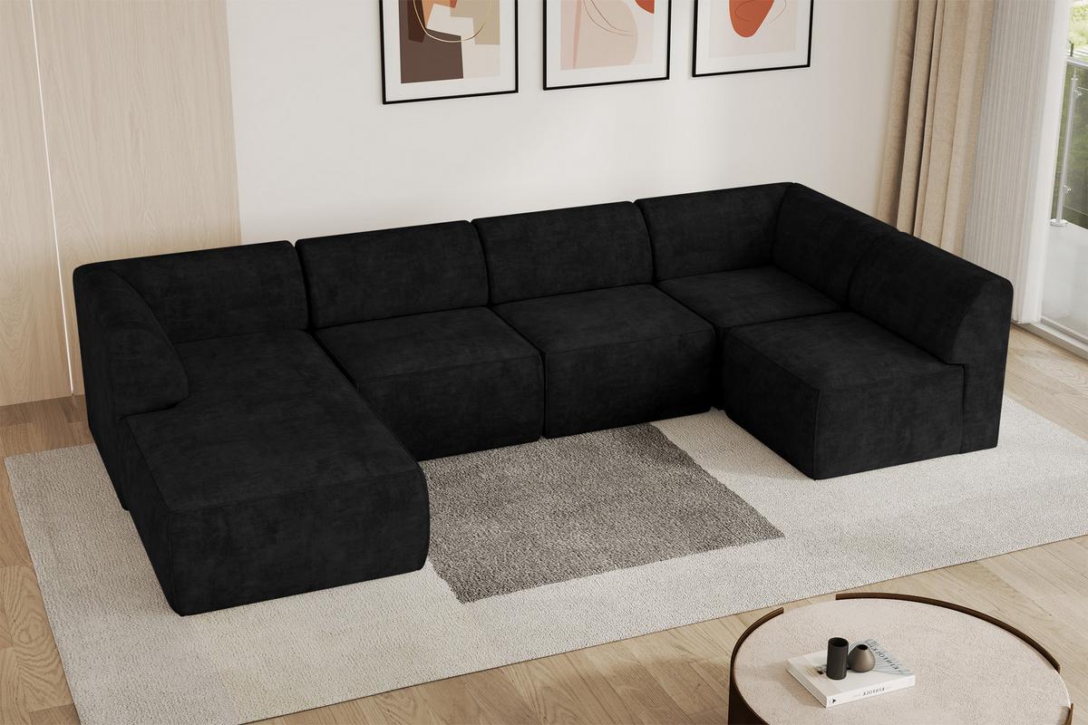 WOHNLANDSCHAFT Ottomane Links MOVO-L 345x180x78 cm Schwarz Velours - Schwarz, Holzwerkstoff/Kunststoff (345/78/180cm) - ALTDECOR