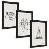 BILDER SET 3er Set - 20x30 cm Schwarzer Rahmen - Haus am Wasser, Segelboot-Toast - Schwarz, Kunststoff (20/30cm) - TULUP