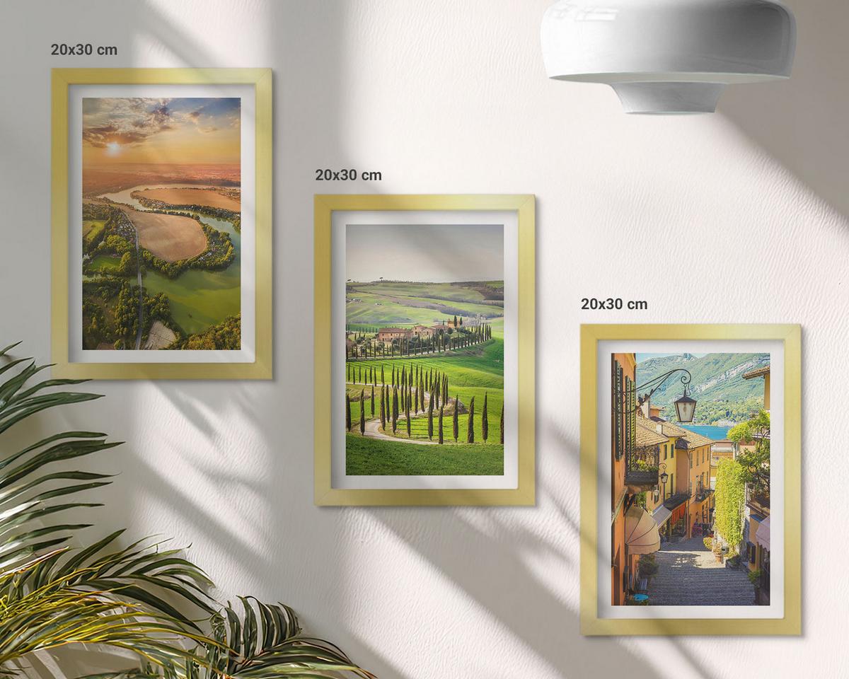 BILDER SET 3er Set - 20x30 cm Goldrahmen - Italienische Landschaften, Flussstraße - Goldfarben, Kunststoff (20/30cm) - TULUP