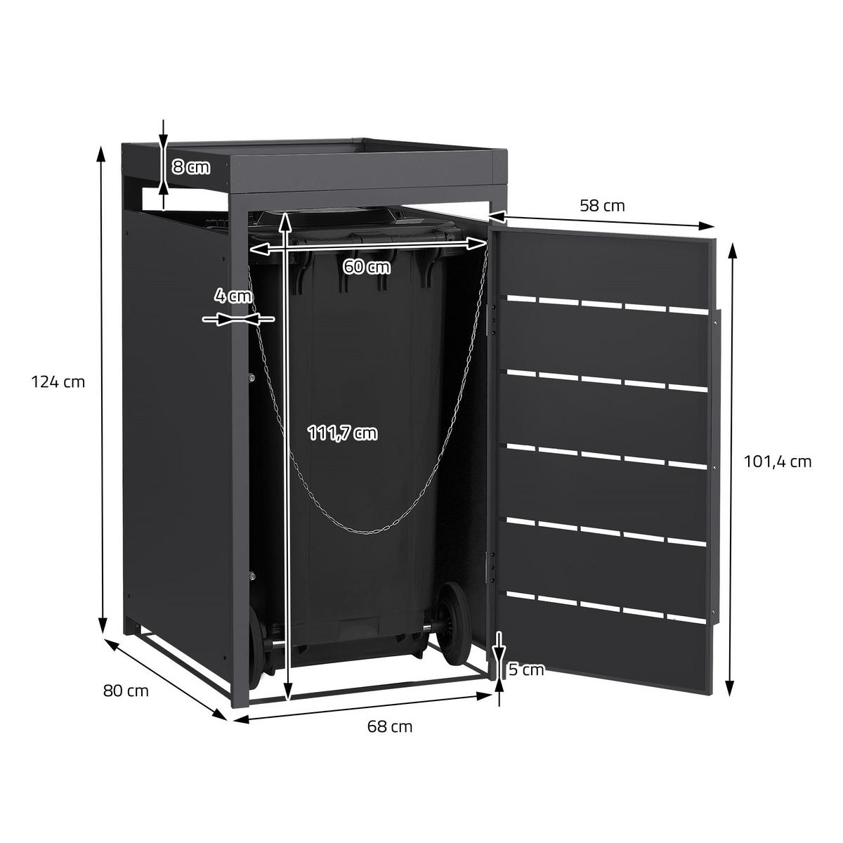 MÜLLTONNENBOX 1er mit Pflanzdach 240L 68x80x124 cm Anthrazit aus Stahl - Anthrazit, Metall (80/124/68cm) - ML-DESIGN
