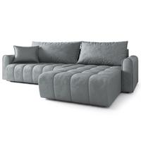 ECKSOFA FRIGA Grau Velours-Stoff mit Schlaffunktion - Grau, Holz (283/185cm) - MASSENO