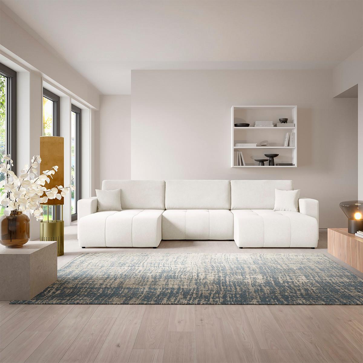 PANORAMASOFA Giulia 5 Sitzplätze Cremefarben - Weiß, Holz (344/82/149cm) - Petits-meubles