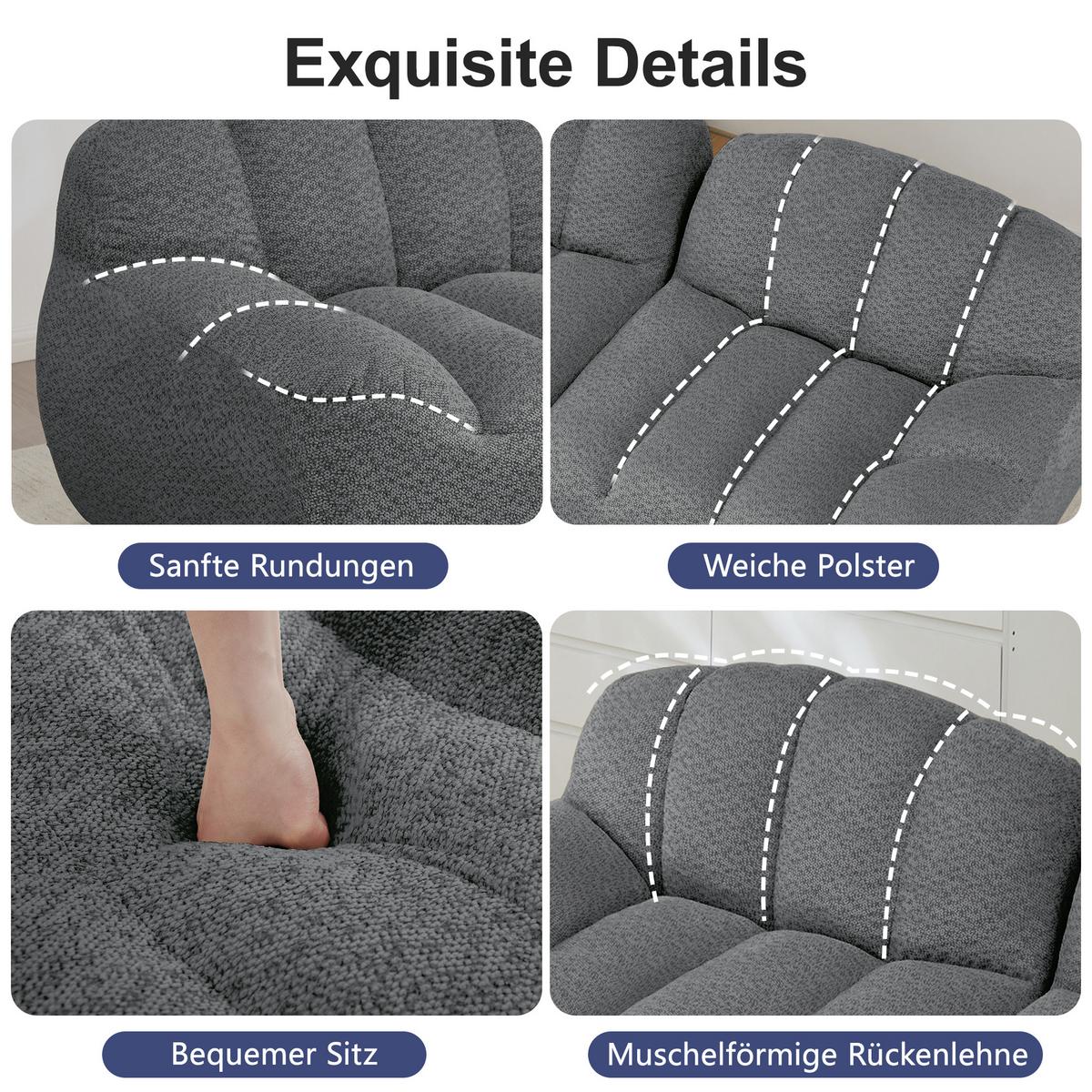 ECKSOFA aus granuliertem Fleece, frameless Lounge-Design ohne Montage - Grau, Textil (210/165cm) - Urban Meuble