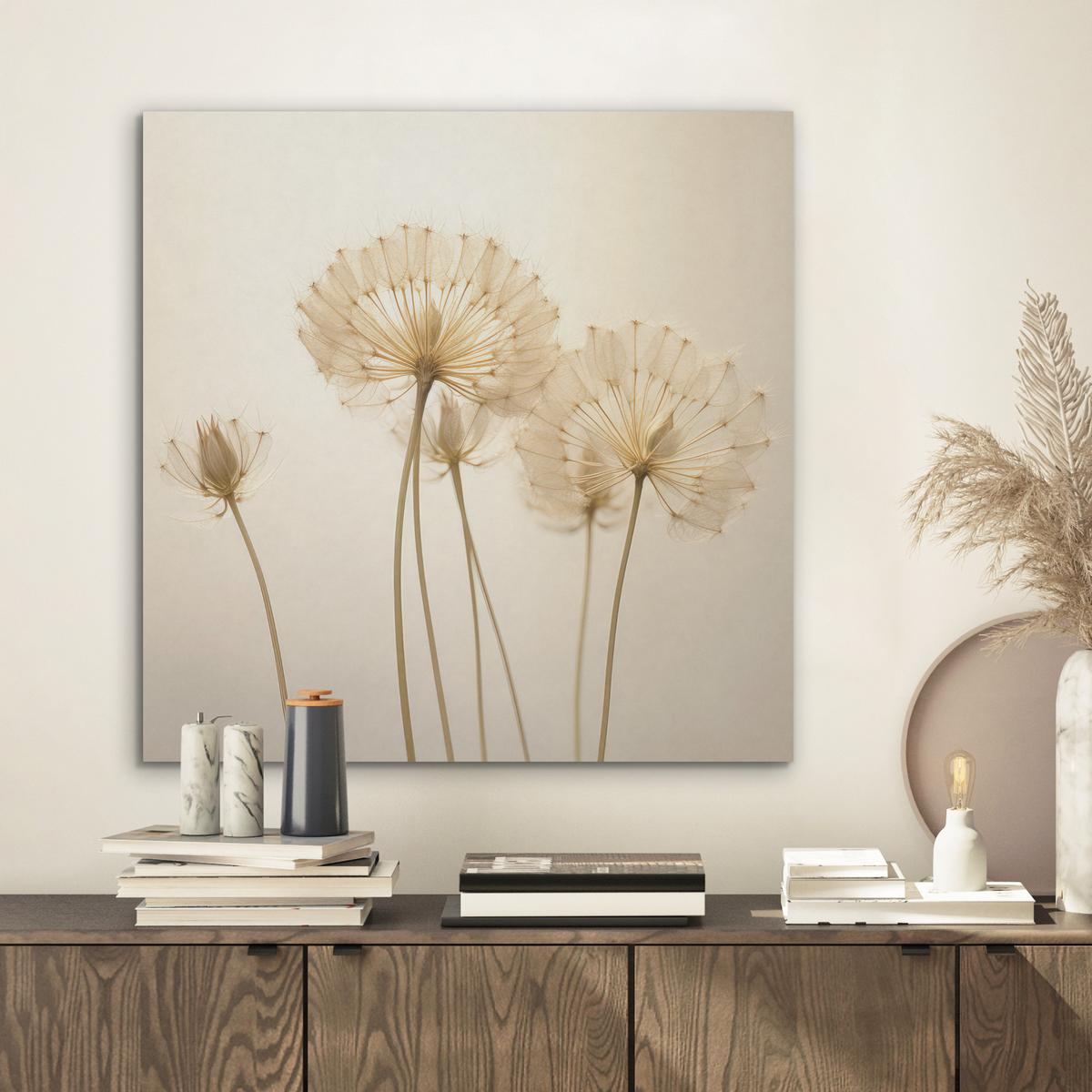 AKUSTIKBILD Sonnenlicht - Löwenzahn - Botanisch - Blumen Wandbilder 60x60 cm - Creme, Kunststoff (60/60/0.9cm) - MuchoWow