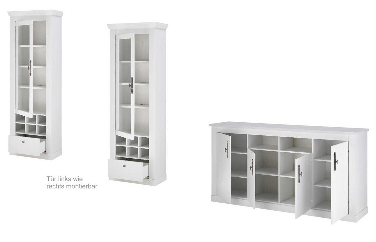 ESSZIMMER-SET Esszimmer Set 3-teilig weiß Pinie Landhaus, Soft-Close-Funktion - Silberfarben/Weiß, Glas/Holzwerkstoff (364/201/45cm) - Furn.Design