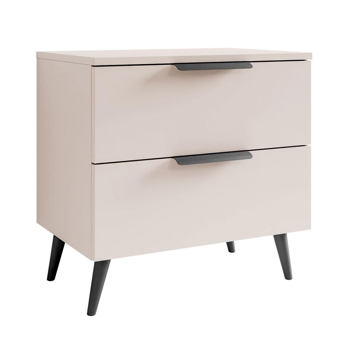 NACHTKOMMODE LINA KASCHMIR 2S auf schrägen Beinen LED schwarze Beine und Griffe - Ecru, Holzwerkstoff (55/55/37cm) - Lookway
