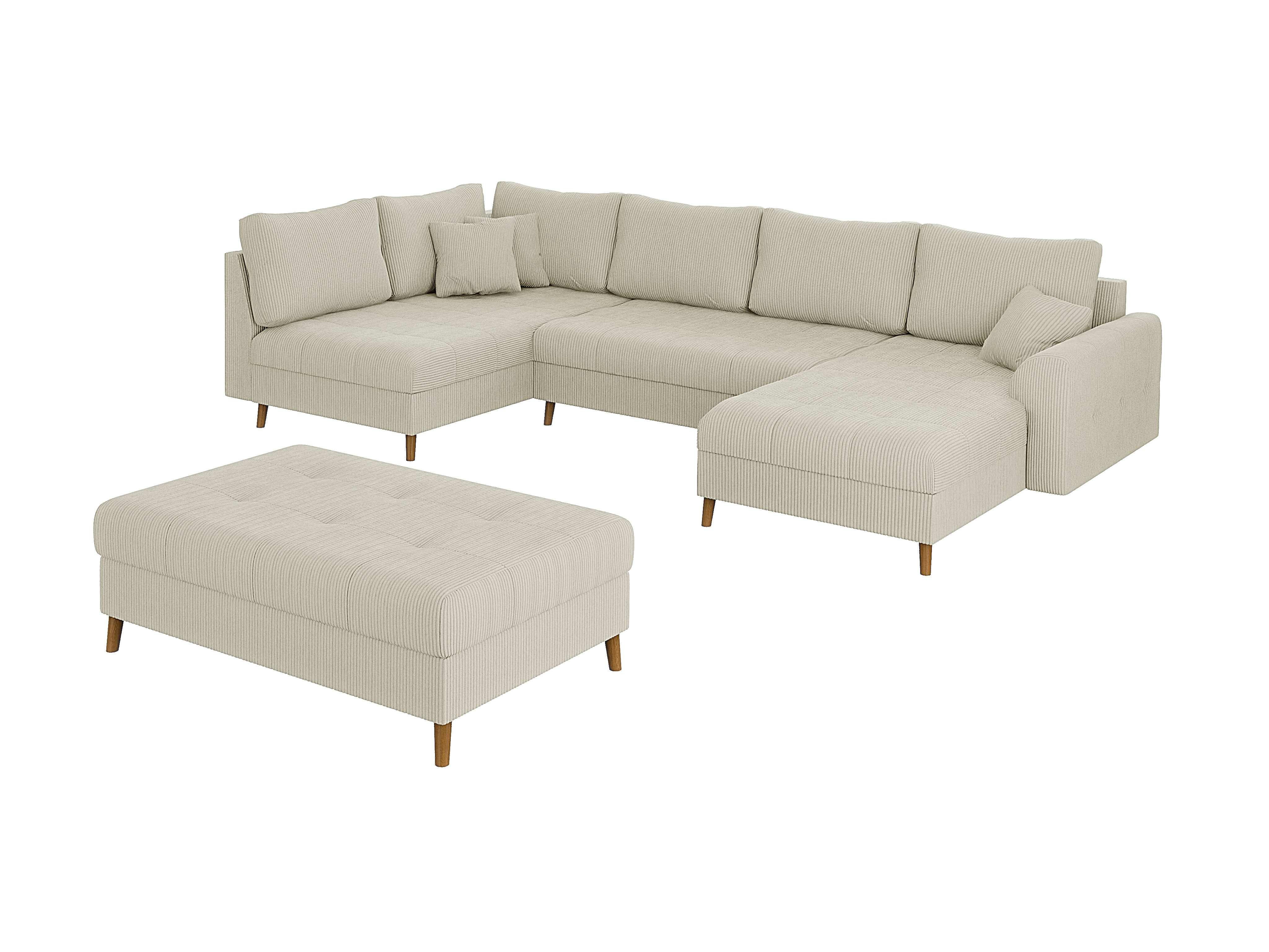 WOHNLANDSCHAFT inkl. Hocker Alma Beige Cord - Beige/Braun, Holz/Textil (310/81/161cm) - S-Style Möbel