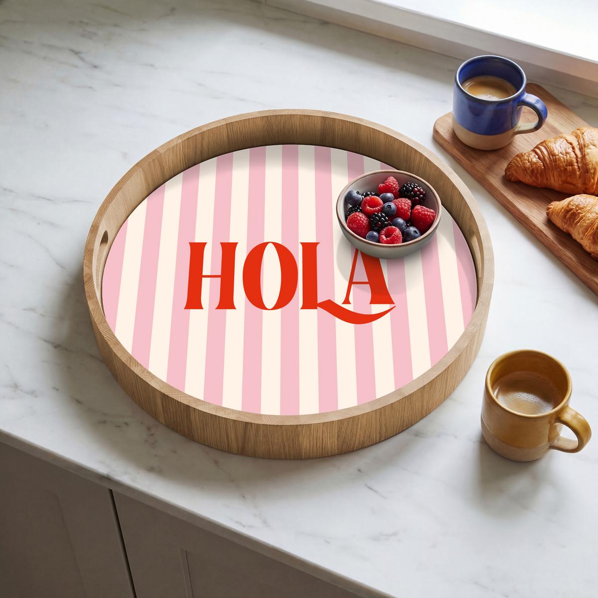 TABLETT Hola - Zitat - Streifen - Pastell - Rosa - Rot - Weiß 40x40 cm - Rosa, Holz (40/5/5cm) - OnlyWow