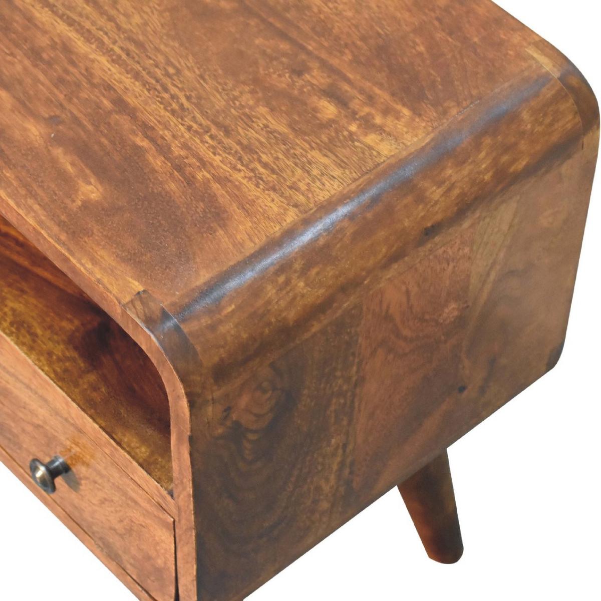 MEDIENUNIT Mini mit gebogener Form, Braun - Messingfarben/Braun, Mangoholz/Holz (60/45/30cm) - Artisan Furniture
