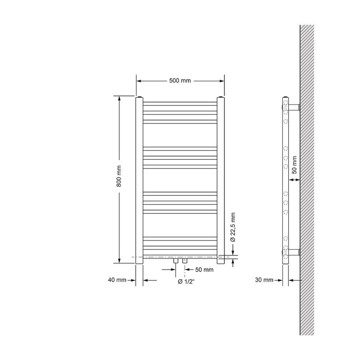 BADHEIZKÖRPER Sahara 500x800 mm Weiß gerade mit Mittelanschluss - Weiß, Metall (50/80/3cm) - LuxeBath
