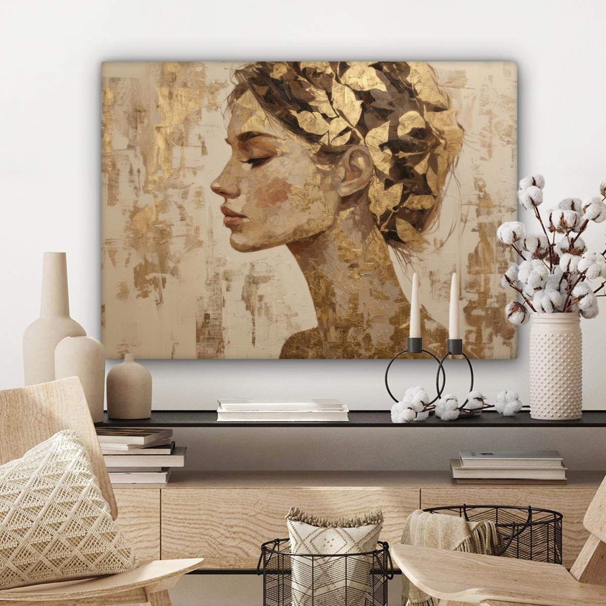 LEINWANDBILD Frau - Gold - Abstrakt - Textur Wandbilder 80x60 cm - Goldfarben, Textil (80/60cm) - MuchoWow