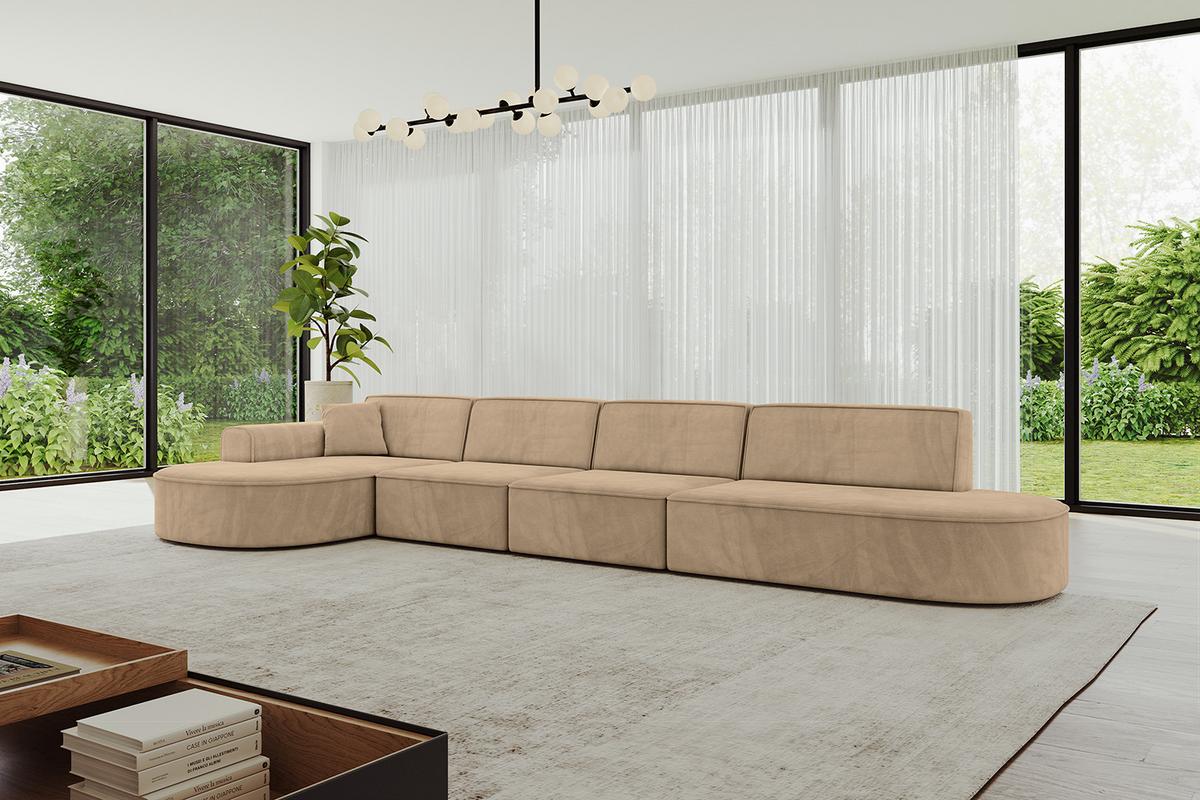ECKSOFA Ottomane Links MARI-L3 - 413x171x79 cm Taupe Velours - Taupe/Schwarz, Holzwerkstoff/Kunststoff (413/171cm) - ALTDECOR