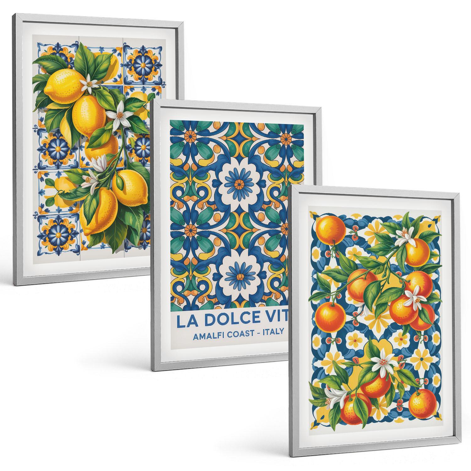 BILDER SET 3er Set - 40x60 cm Silberner Rahmen - Zitrusfarbene abstrakte - Silberfarben, Kunststoff (40/60cm) - TULUP