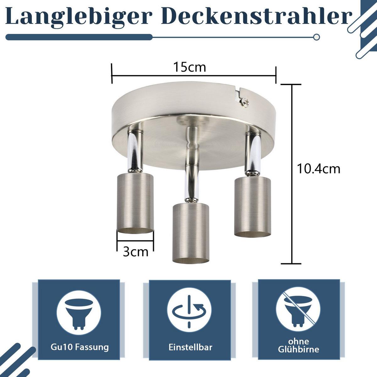 DECKENSTRAHLER Bamberg 3-flammig 15/15/10.4 cm - Silberfarben, Metall (15/15/10.4cm) - Nettlife