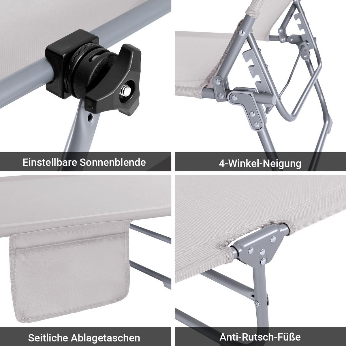 SONNENLIEGE 2er Set Beige - Beige, Textil/Metall (195/90/63cm) - SoBuy