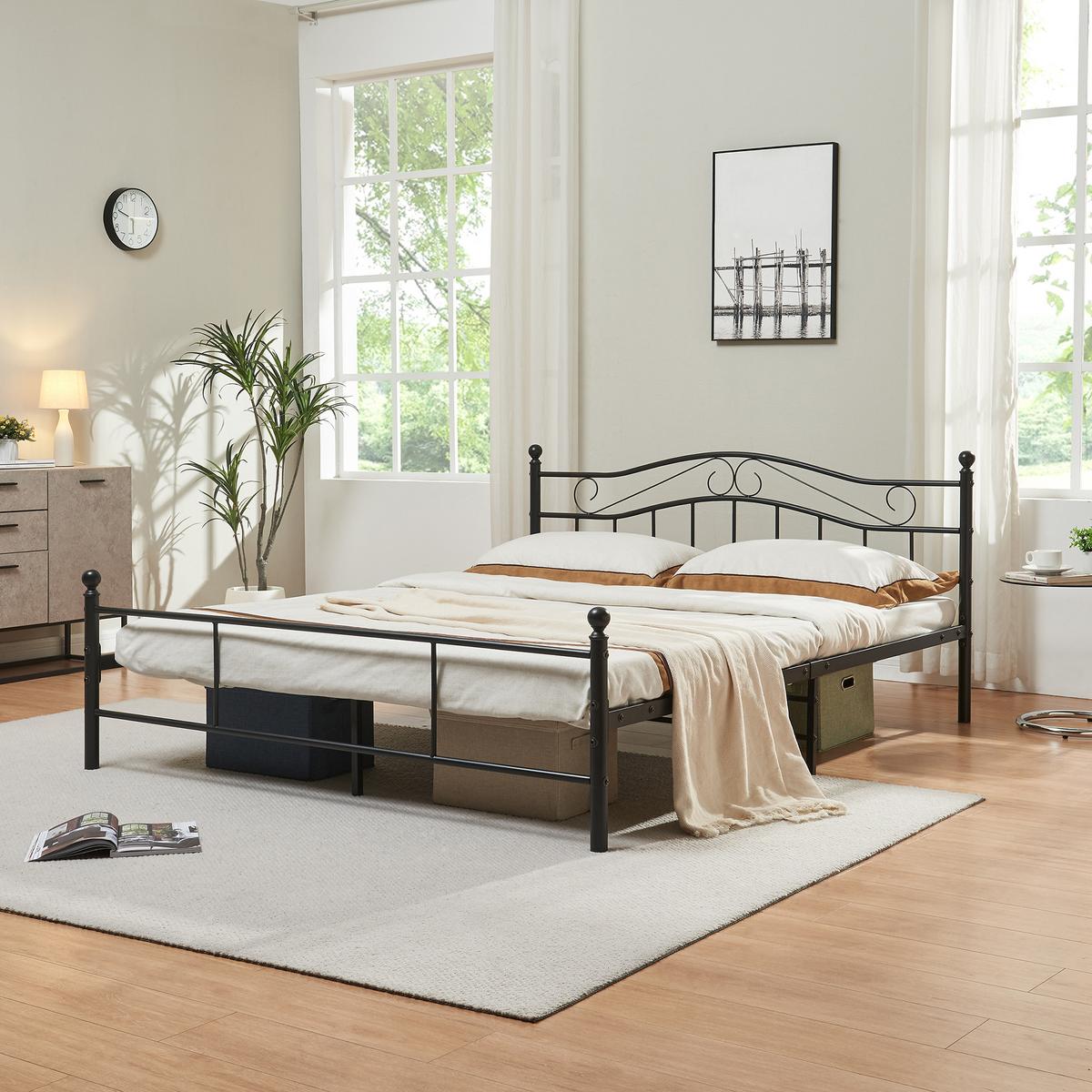 METALLBETT Florenz - Schwarz, Metall (160/200cm) - [en.casa]