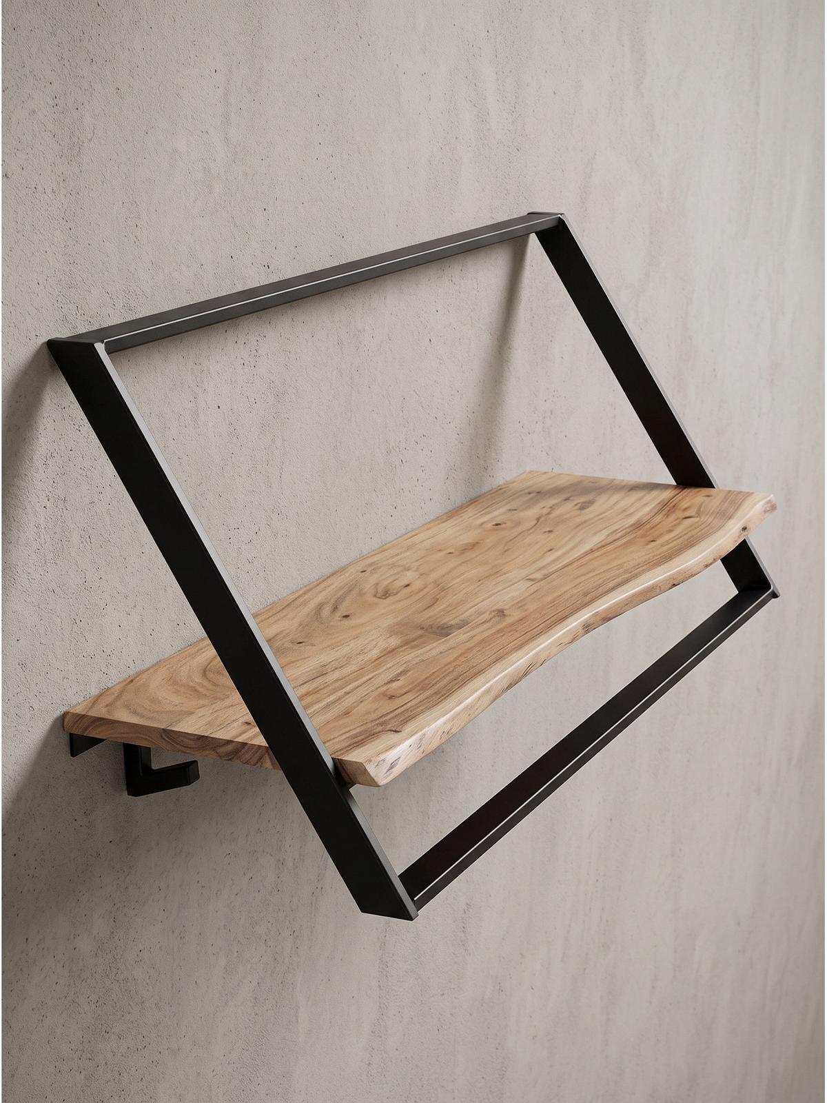 WANDGARDEROBE TIETAR, Akazie Massivholz, Akazie-Schwarz, 100 x 32,5 x 40 cm - Schwarz/Akaziefarben, Metall (100/40/32.5cm) - KADIMA DESIGN