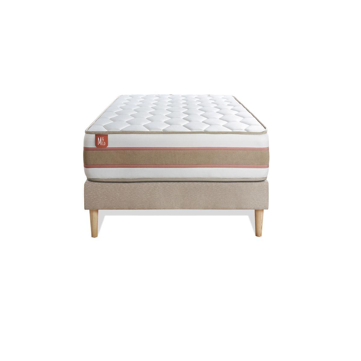 BETT Le Délicat Taschenfederkern und Memory-Schaum 90 x 200 cm h1 - Kit Bettgestell Beige - Beige, Karton/Holz (90/200cm) - Marmottes & Co