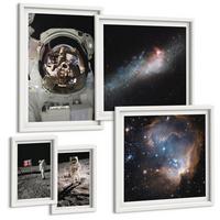 BILDER SET 5er Set - 50x50 cm & 20x30 cm & 40x60 cm Weißer Rahmen - Astronauten landen auf dem Mond - Weiß, Kunststoff (40/60cm) - TULUP