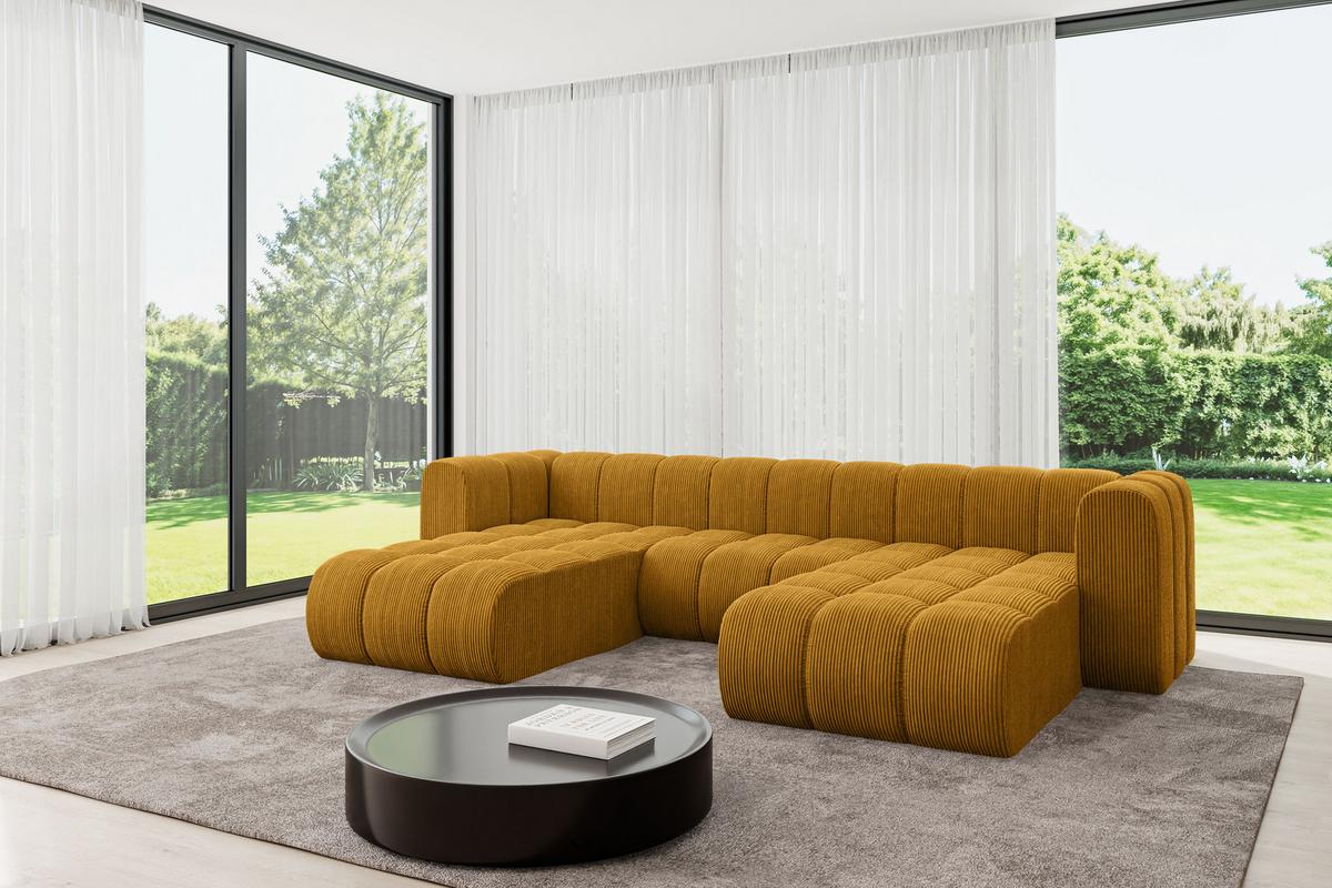 WOHNLANDSCHAFT modulares Sofa Joren-U1 - 319x177x70 cm Senfgelb - Currygelb, Holzwerkstoff/Textil (319/70/177cm) - ALTDECOR
