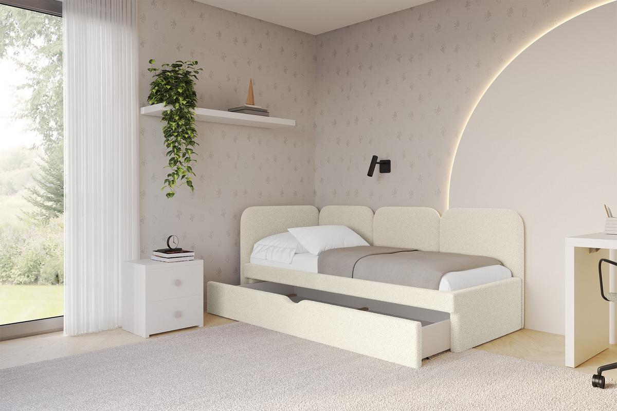 EINZELLBETT Jugendbett mit Bettkasten, Rechts - ALVY 100x200 Beige - Perlmutt, Holzwerkstoff/Textil (100/200cm) - ALTDECOR