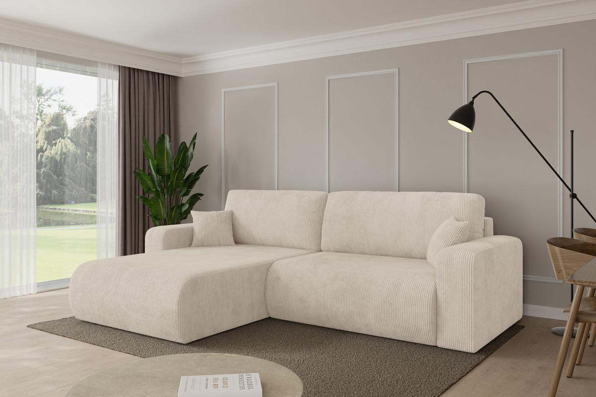 ECKSOFA mit Schlaffunktion Ottomane Links BERY-L 276x193x88 Beige Cord - Beige/Schwarz, Holzwerkstoff/Kunststoff (276/193cm) - ALTDECOR