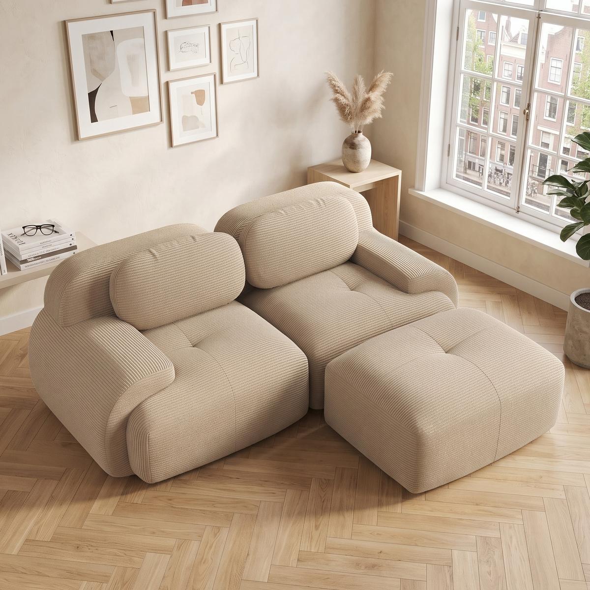 ECKSOFA Modulares Boneless Cord Sofa 2-Sitzer - Beige, Textil (208/178cm) - Urban Meuble
