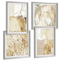 BILDER SET 4er Set - 50x50 cm & 40x60 cm Silberner Rahmen - Abstrakte Muster beige weiß - Silberfarben, Kunststoff (50/50cm) - TULUP