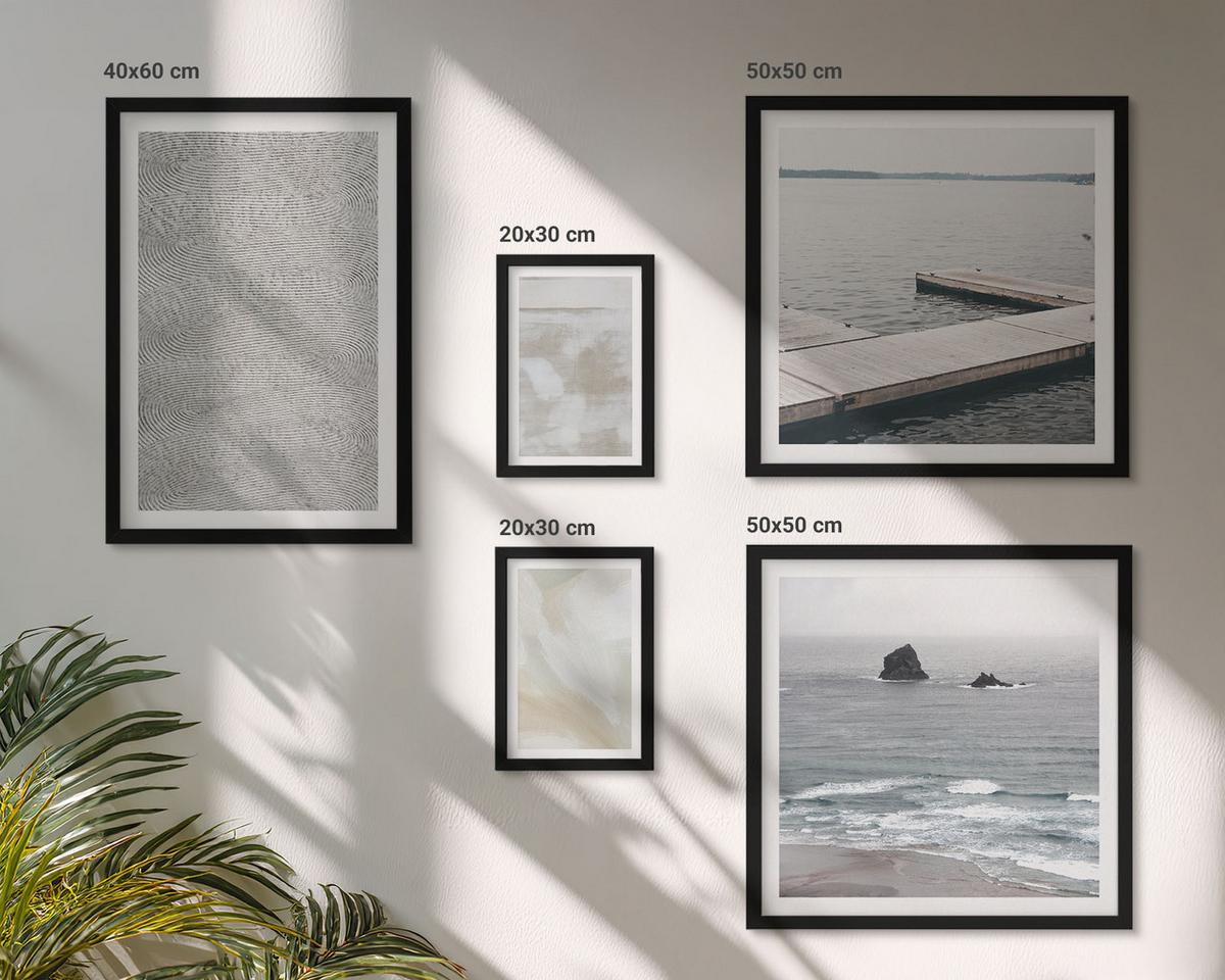 BILDER SET 5er Set - 50x50 cm & 20x30 cm & 40x60 cm Schwarzer Rahmen - Abstraktes Design, moderne Texturen - Schwarz, Kunststoff (40/60cm) - TULUP