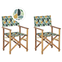 GARTENSTUHL 2er-Set Akazienholz hellbraun Auflagen cremeweiß/mehrfarbig Fleckenmuster Cine - Hellbraun/Creme, Holz (50/91/50cm) - Beliani