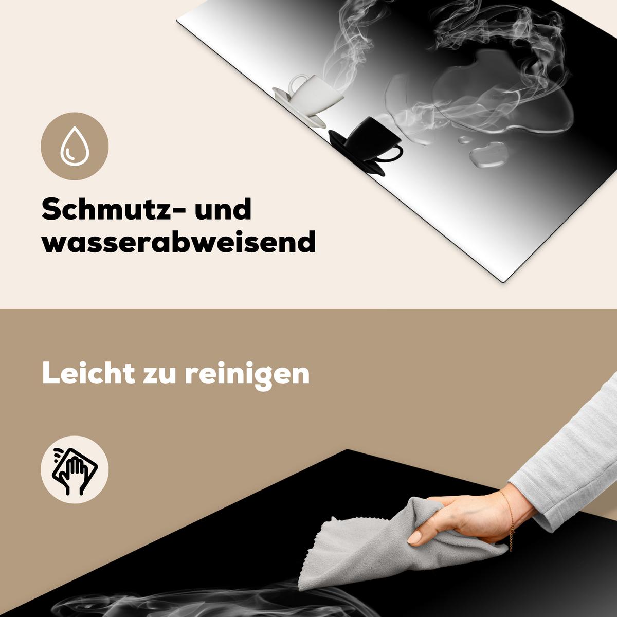 HERDABDECKPLATTE Kaffee - Herz - Schwarz und weiß - Tassen Ceranfeldabdeckung 85x52 cm - Weiß, Kunststoff (85/52/0.2cm) - MuchoWow