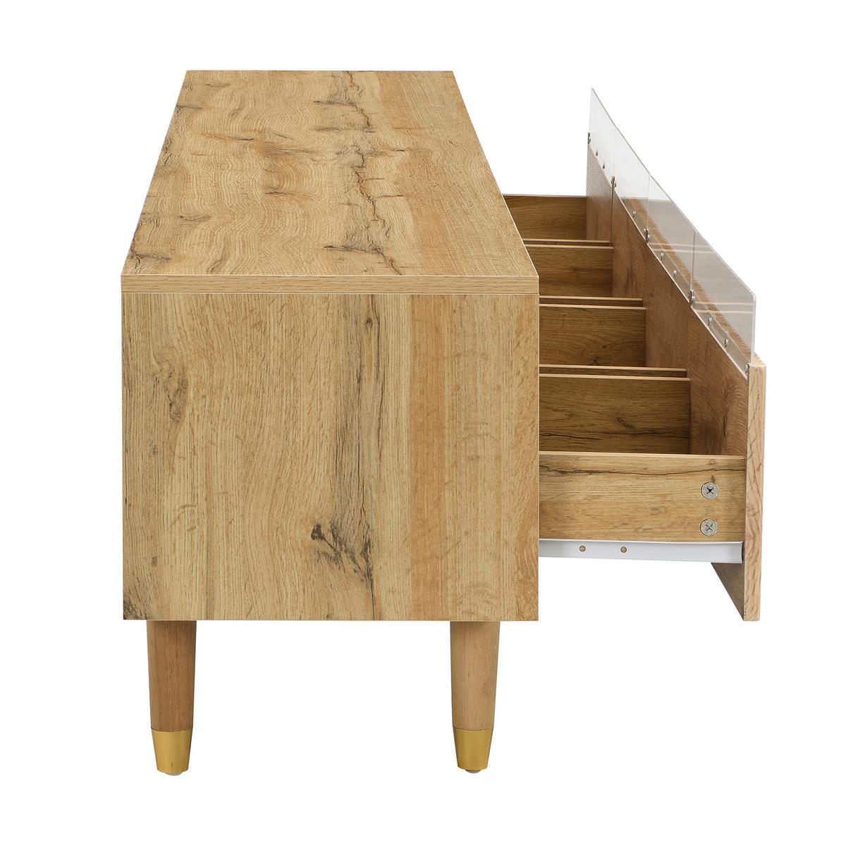TV-SCHRANK SET holzoptik, 3d-rillen & smart led - Naturfarben, Holzwerkstoff (178/45/35cm) - Urban Meuble