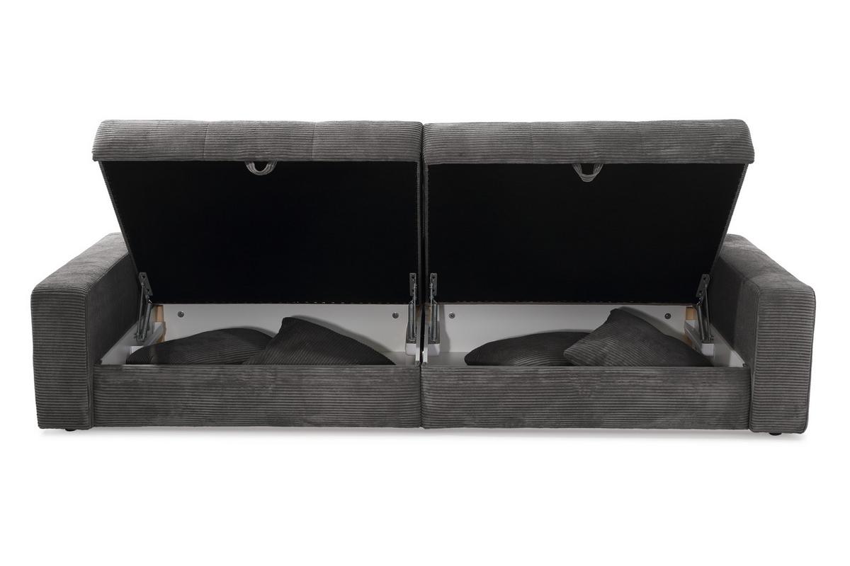 BIG-SOFA mit 2 Bettkästen, viel Stauraum, B274/T113/H84 cm, Liegefläche 103x241 cm, Cord Dunkelgrau / 15261 - Dunkelgrau/Schwarz, Kunststoff/Textil (284/84/113cm) - luma-home