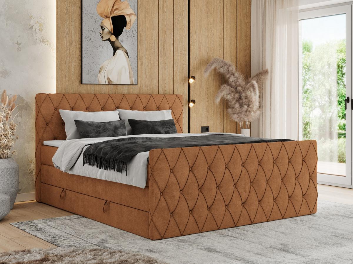 BOXSPRINGBETT MIREN KING DUO 140/200 Orange Struktur - H3 - Orange, Holz/Textil (140/200cm) - MKS