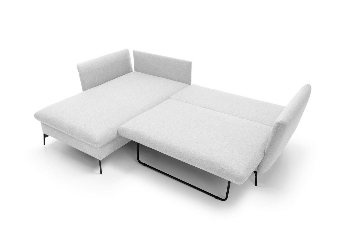 ECKSOFA FERRO Grau Geflochtener Stoff mit Schlaffunktion - Grau, Holz (258/167cm) - MASSENO
