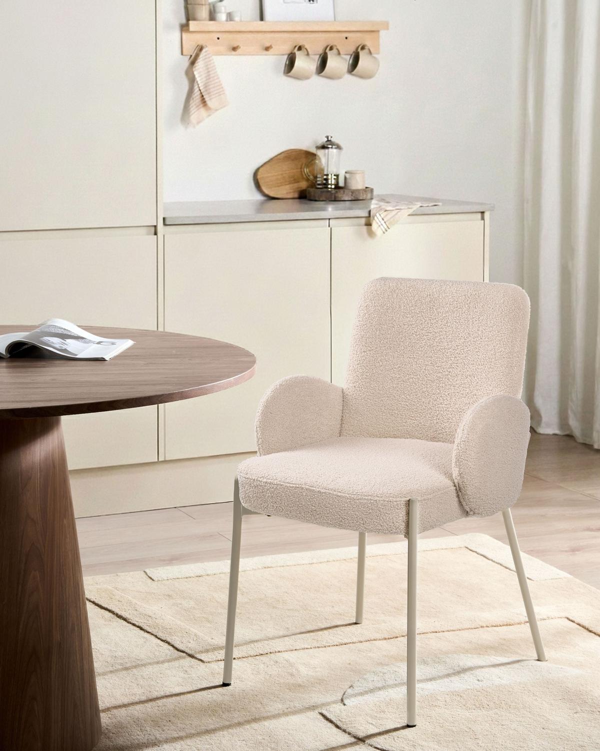 ESSZIMMERSTUHL Bouclé Hellbeige Magee - Beige, Textil (56/86/57cm) - Beliani